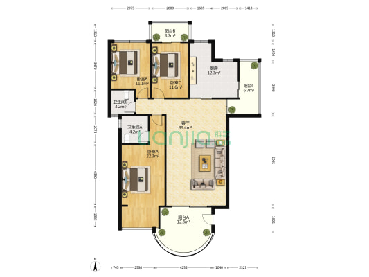 亿力百家苑 3室1厅2卫 169平方