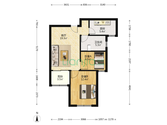 永康城玉兰苑 2室1厅1卫 73平方