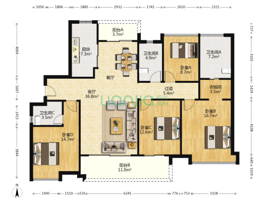 保利葛洲坝海德公馆 4室1厅3卫 170平方