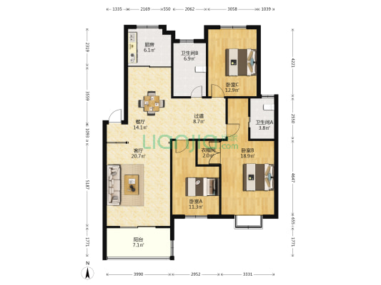凤凰名都 3室2厅2卫 134平方