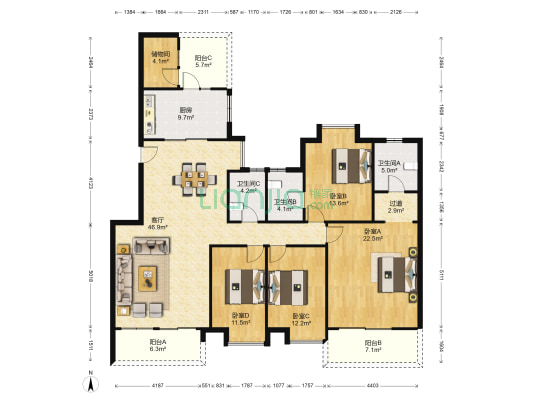 雅居乐雍华廷一期 4室1厅3卫 188平方