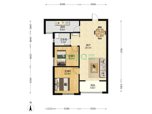 金地光谷世家 2室1厅1卫 83平方