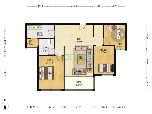 恒大御峰二期 3室1厅1卫 118平方