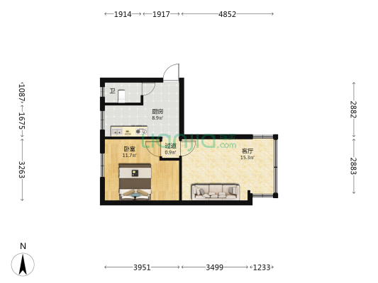 春城路4号 1室1厅1卫 37平方