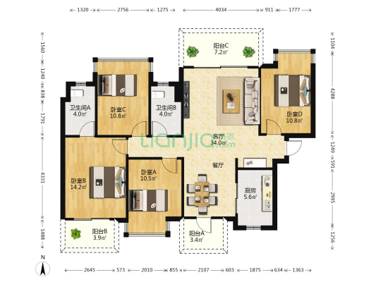 檀府印象檀熙 4室1厅2卫 128平方