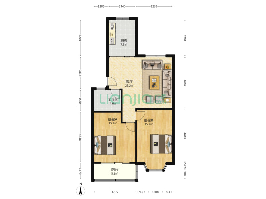 庄鑫源小区 2室1厅1卫 90平方