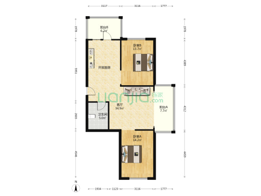 北岸观江国际 2室1厅1卫 118平方