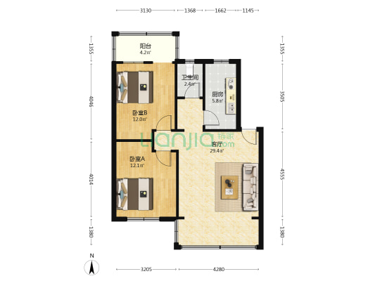 龙隐苑 2室1厅1卫 75平方