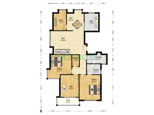 贵都华庭 4室2厅2卫 143平方