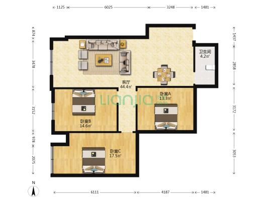万隆中心大厦 3室1厅1卫 142平方
