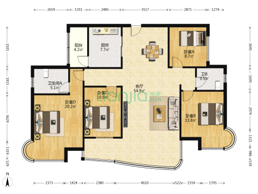三润城 4室1厅2卫 139平方
