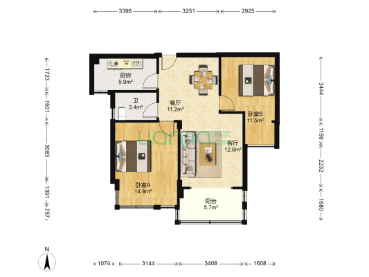 都市丽湾 2室2厅1卫 75平方