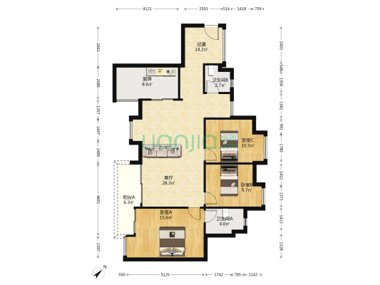 南峰华桂园 3室1厅2卫 117平方