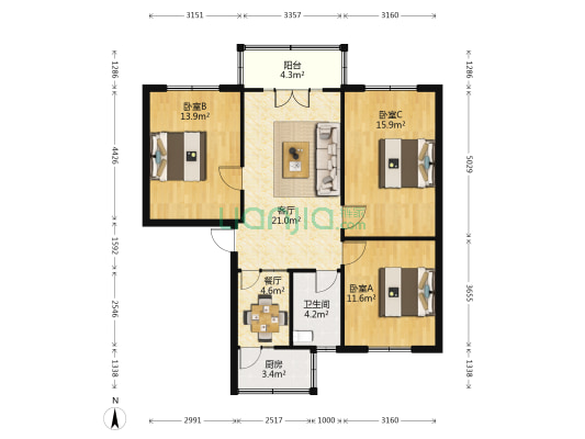水西门街10号 3室2厅1卫 95平方