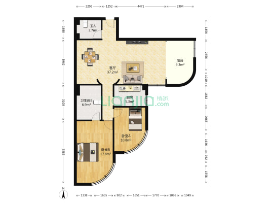 人武大厦 2室1厅2卫 128平方