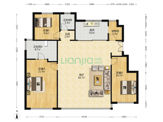 仁恒星源世纪 3室1厅2卫 158平方