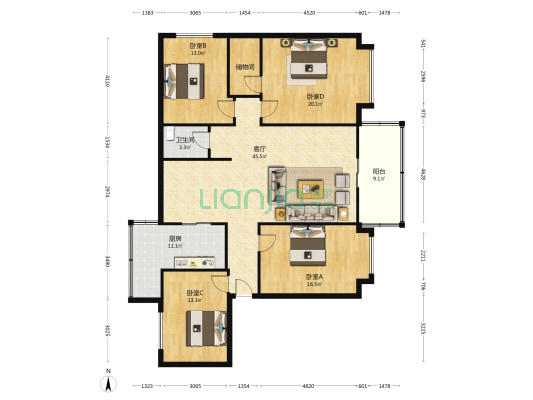 运恒嘉园 4室1厅1卫 153平方