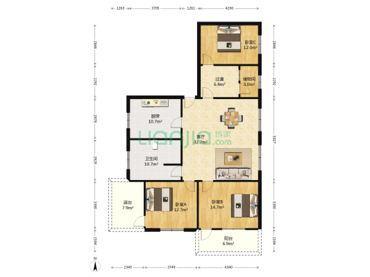 三道街20号 3室1厅1卫 133平方