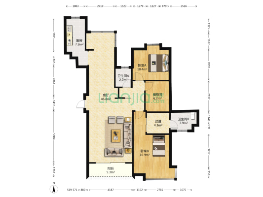 融侨江南水都兰邑 2室1厅2卫 143平方
