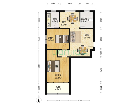 市政府宿舍（平安大街） 2室2厅1卫 83平方