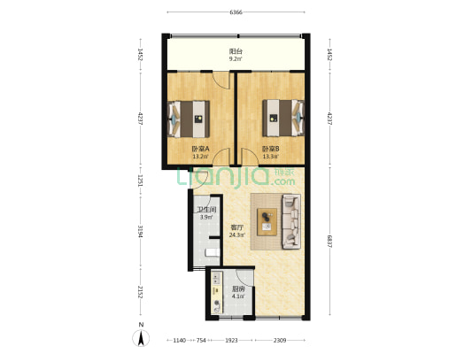 三元路农行家属院 2室1厅1卫 95平方