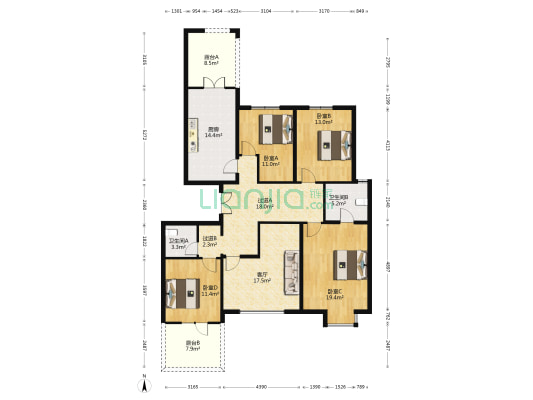 五矿名品 4室1厅2卫 148平方