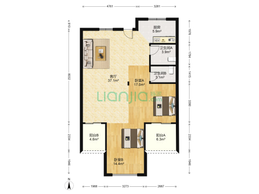 金鼎学府 2室1厅2卫 113平方