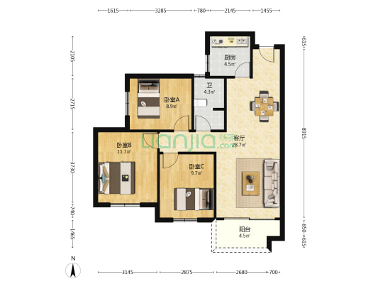 丽水熙园 3室1厅1卫 95平方