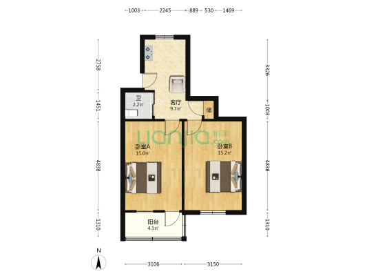 金丝桥路14号 2室1厅1卫 56平方