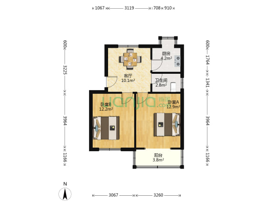 百花新村（百花小区） 2室1厅1卫 54平方