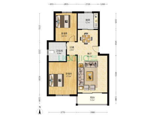 金屏家园 2室1厅1卫 91平方