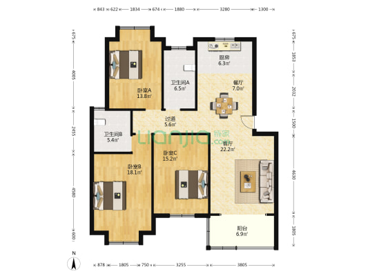 新市花苑 3室2厅2卫 221平方