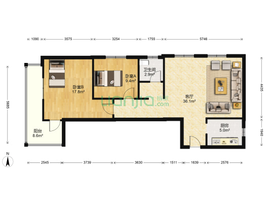 未来城 2室1厅1卫 100平方