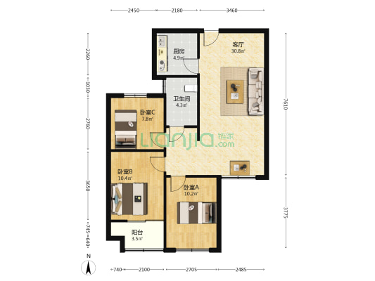 明湖澜庭二区 3室1厅1卫 105平方