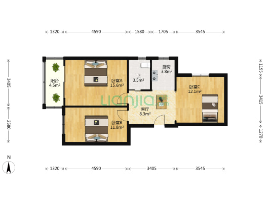 李金怡心园 3室1厅1卫 76平方