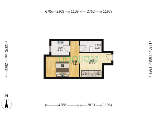 阅和平 1室1厅1卫 54平方
