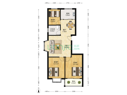 华泰小区 3室2厅1卫 95平方