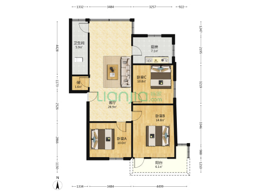 仁寿县粮食局 3室1厅1卫 101平方