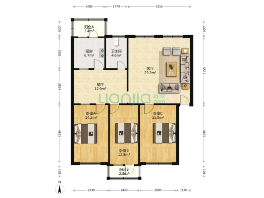 石油公寓 3室2厅1卫 120平方