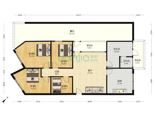 嘉裕楼 4室1厅2卫 120平方