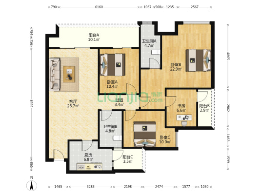 北辰云悦 4室1厅2卫 138平方