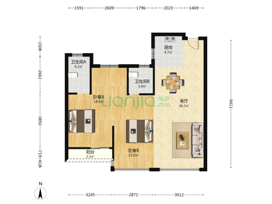 玉榕湾 2室1厅2卫 95平方