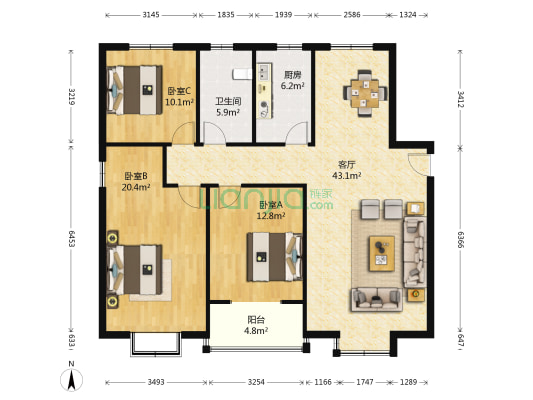 晶华城 3室1厅1卫 138平方
