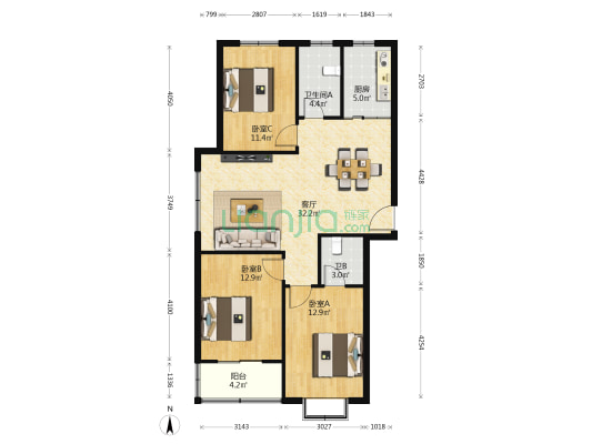 衡阳福居 3室1厅2卫 125平方