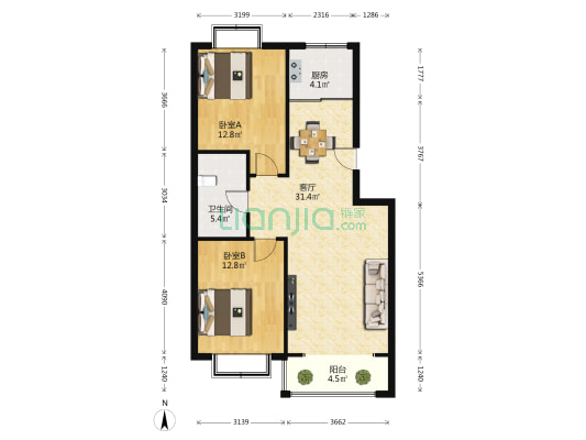 兴华景园 2室1厅1卫 91平方