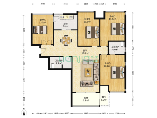 紫薇尚层 4室1厅2卫 131平方