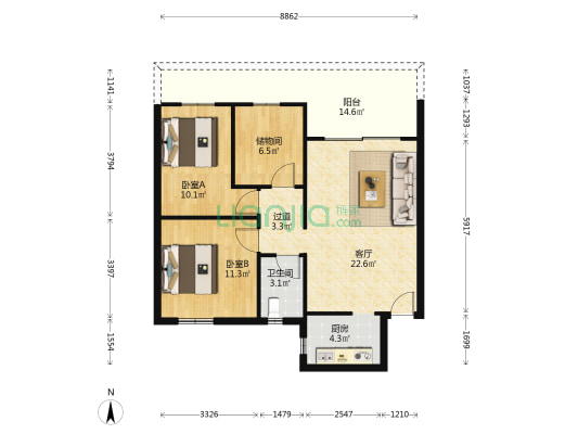 福龙楼 2室1厅1卫 80平方