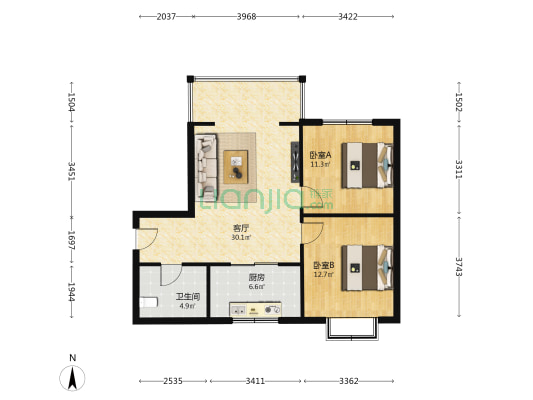 惠苑小区（大沙坪） 2室1厅1卫 94平方