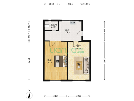 百花西路17号 1室1厅1卫 53平方