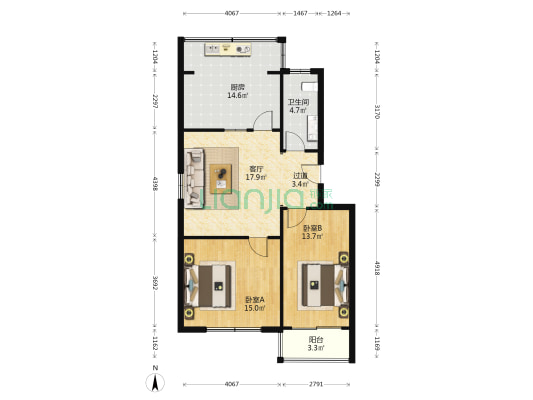 积米崖A区 2室1厅1卫 89平方